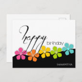 Colorful Flower Black & White Birthday Calligraphy Briefkaart (Voorkant / Achterkant)