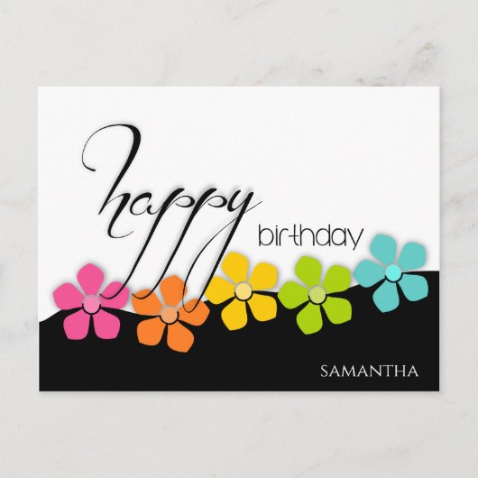 Colorful Flower Black & White Birthday Calligraphy Briefkaart (Voorkant)