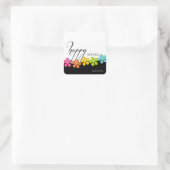 Colorful Flower Black & White Birthday Calligraphy Vierkante Sticker (Tas)
