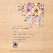 Colorful Flower Bouquet QR Code Bridal Shower Acryl Uitnodigingen (Voorkant)