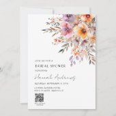 Colorful Flower Bouquet QR Code Bridal Shower Kaart (Voorkant)