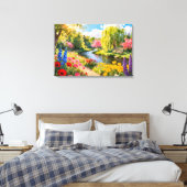 Colorful Flower Garden River Spring Landscape Art Canvas Afdruk (Insitu (Slaapkamer))