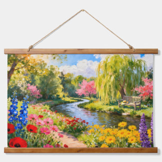 Colorful Flower Garden River Spring Landscape Art Hangend Wandkleed