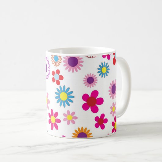 Colorful Flower Pattern Girly Koffiemok (Voorkant rechts)