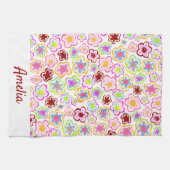 Colorful Flower Pattern Hand-Drawn Summer Floral Theedoek (Horizontaal)