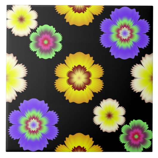 Colorful Flower Pattern Tegeltje (Voorkant)