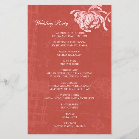 Colorful Flower Red Wedding Flat Program (Achterkant)