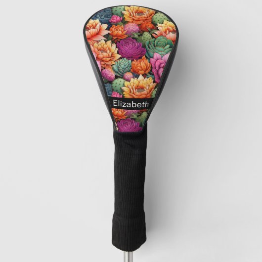Colorful Flowering Cactus Personalized Golfheadcover (Voorkant)
