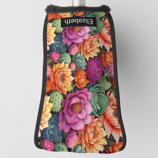 Colorful Flowering Cactus Personalized Golfheadcover (Draai 90)