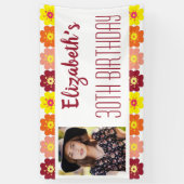 Colorful Flowers 30th Photo Birthday Party Spandoek (Verticaal)