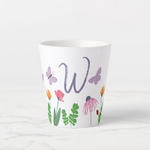 Colorful Flowers and Butterflies Monogram W Latte Mok