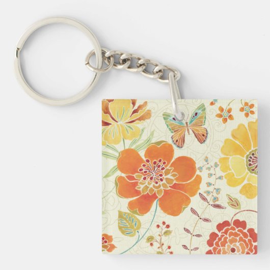 Colorful Flowers and Butterflies Sleutelhanger (Voorkant)