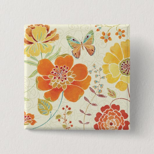 Colorful Flowers and Butterflies Vierkante Button 5,1 Cm (Voorkant)