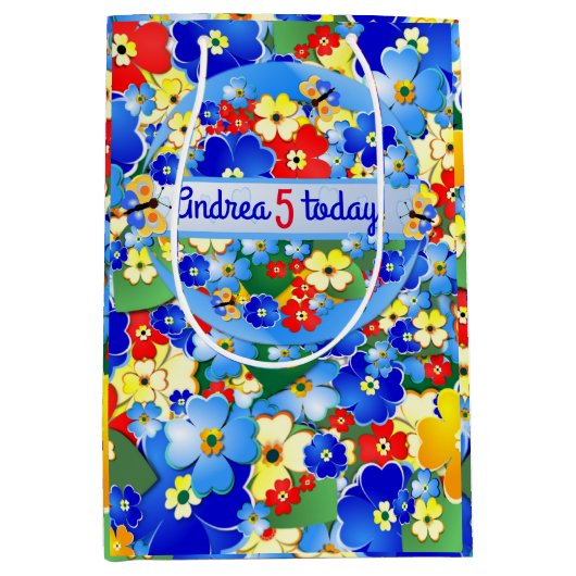 Colorful Flowers Birthday Girl Medium Cadeauzakje (Voorkant)