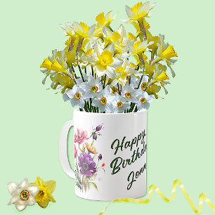 Colorful Flowers Birthday Greetings Koffiemok