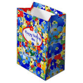 Colorful Flowers Birthday Medium Cadeauzakje (Voorkant Gekanteld)