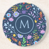 Colorful Flowers Blue background Zandsteen Onderzetter (Voorkant)