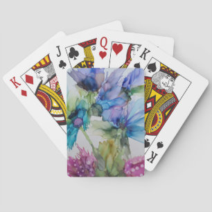 Colorful Flowers Blue Paars Pink Art Pokerkaarten