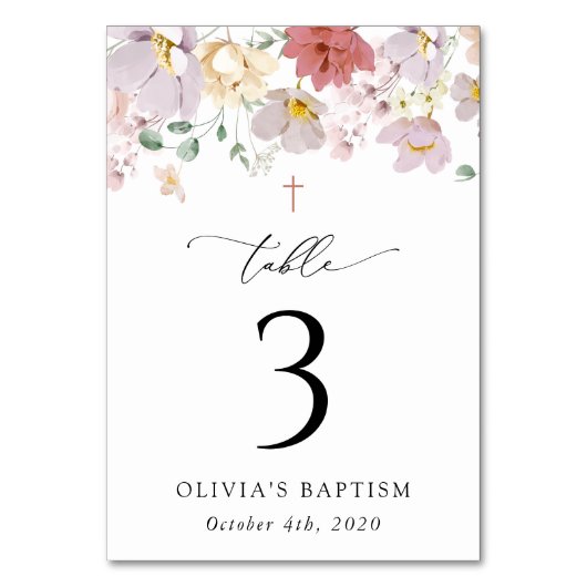 Colorful Flowers, Boho, Baptism Table Numbers Kaart (Achterkant)