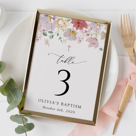 Colorful Flowers, Boho, Baptism Table Numbers Kaart
