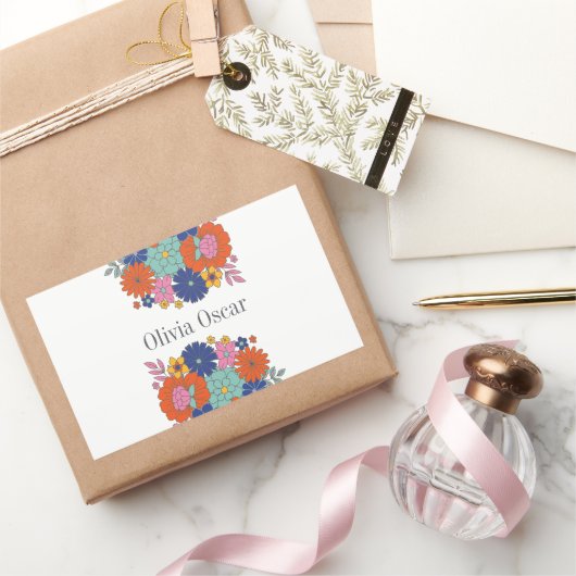 Colorful Flowers Boho Bright Floral Illustratie Rechthoekige Sticker (Geschenken)