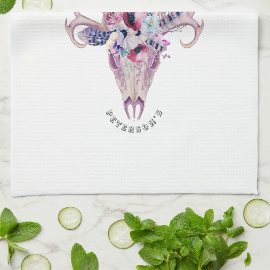 Colorful Flowers Boho Skull Theedoek (Gevouwen)