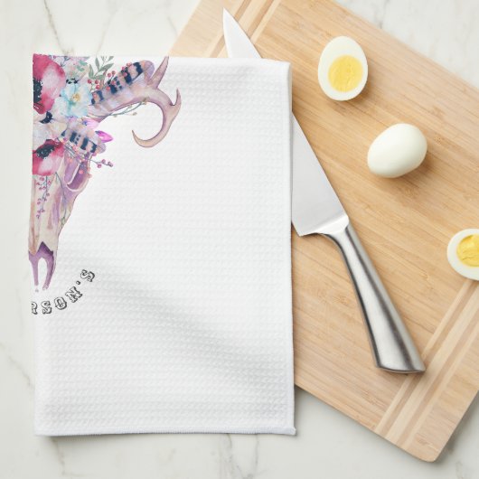 Colorful Flowers Boho Skull Theedoek (Quarter Fold)