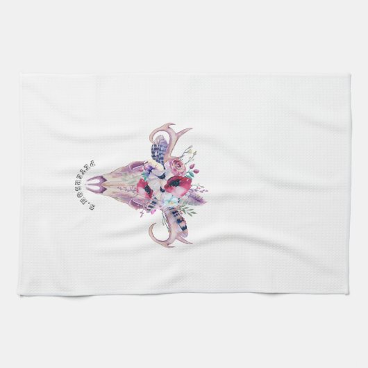 Colorful Flowers Boho Skull Theedoek (Horizontaal)