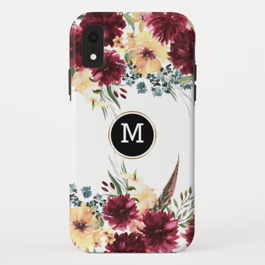 Colorful Flowers Border Monogram Case-Mate iPhone Case (Achterkant)