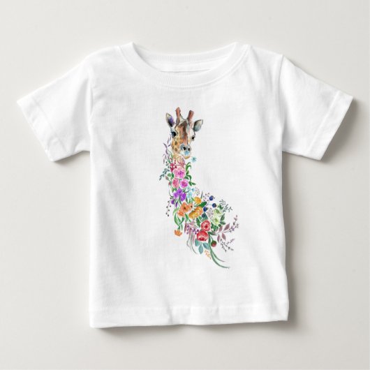 Colorful Flowers Bouquet Giraffe Baby T-Shirt Gift (Voorkant)