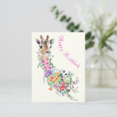 Colorful Flowers Bouquet Giraffe Birthday Kaart (Staand voorkant)