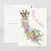 Colorful Flowers Bouquet Giraffe Birthday Kaart (Voorkant / Achterkant)