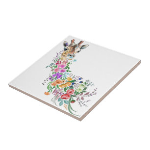 Colorful Flowers Bouquet Giraffe Ceramic Tile Tegeltje