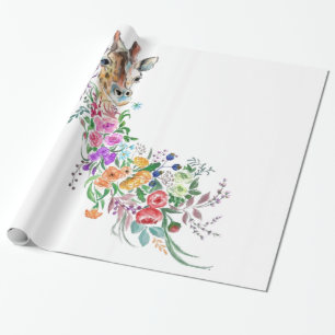 Colorful Flowers Bouquet Giraffe - Drawing Modern  Cadeaupapier