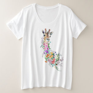 Colorful Flowers Bouquet Giraffe - Drawing Modern Grote Maat T-shirt