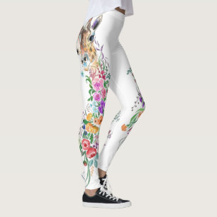 Colorful Flowers Bouquet Giraffe - Drawing Modern Leggings