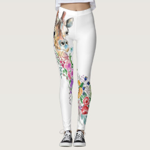 Colorful Flowers Bouquet Giraffe - Drawing Modern  Leggings