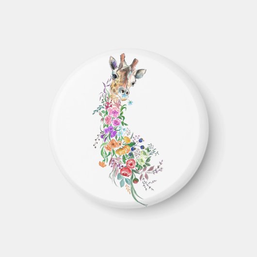 Colorful Flowers Bouquet Giraffe - Drawing Modern Magneet (Voorkant)