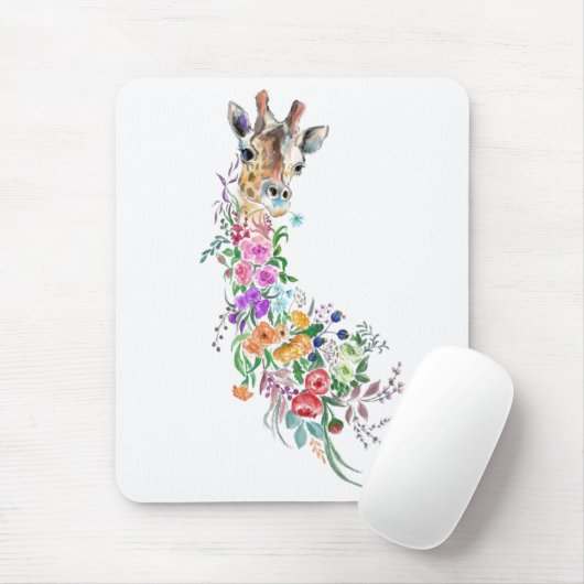 Colorful Flowers Bouquet Giraffe - Drawing Modern Muismat (Met muis)