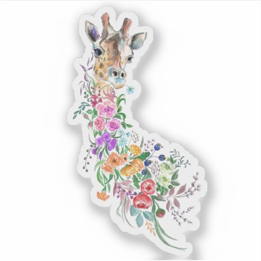 Colorful Flowers Bouquet Giraffe - Drawing Modern Sticker (Voorkant)