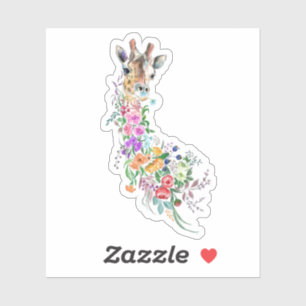 Colorful Flowers Bouquet Giraffe - Drawing Modern Sticker