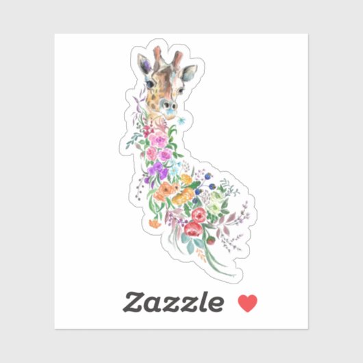 Colorful Flowers Bouquet Giraffe - Drawing Modern Sticker (Vel)