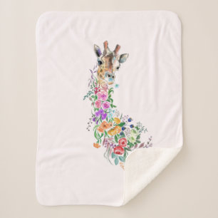 Colorful Flowers Bouquet Giraffe Sherpa Blanket Deken