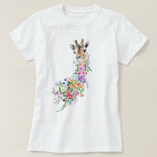 Colorful Flowers Bouquet Giraffe T-Shirt Spring