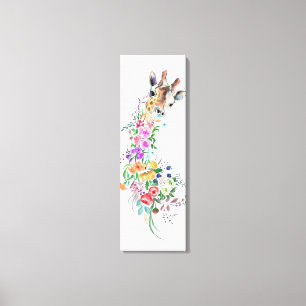 Colorful Flowers Bouquet Giraffe - Teken Floral Canvas Afdruk