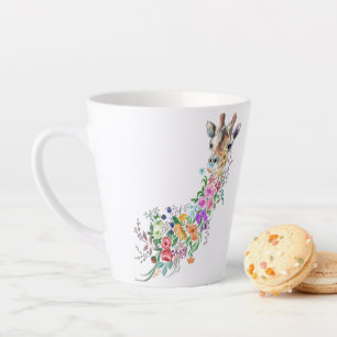 Colorful Flowers Bouquet Giraffe - Teken Floral Latte Mok
