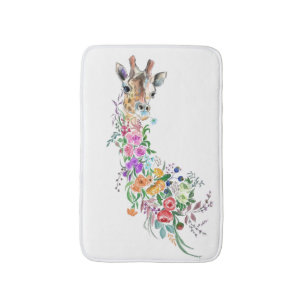 Colorful Flowers Bouquet Giraffe - Tekening Modern Badmat