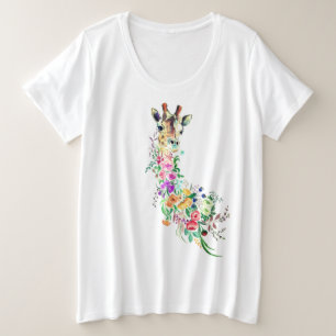 Colorful Flowers Bouquet Giraffe - Tekening Modern Grote Maat T-shirt