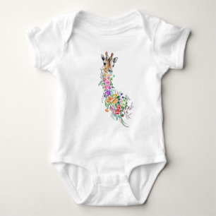 Colorful Flowers Bouquet Giraffe - Tekening Modern Romper