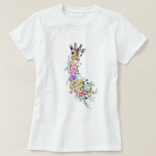 Colorful Flowers Bouquet Giraffe - Tekening Modern T-shirt
